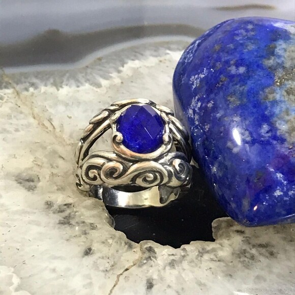 Carolyn Pollack Sterling Silver Lapis & Faceted Clear Quartz Doublet Ring Sz 5.5 - Picture 5 of 10